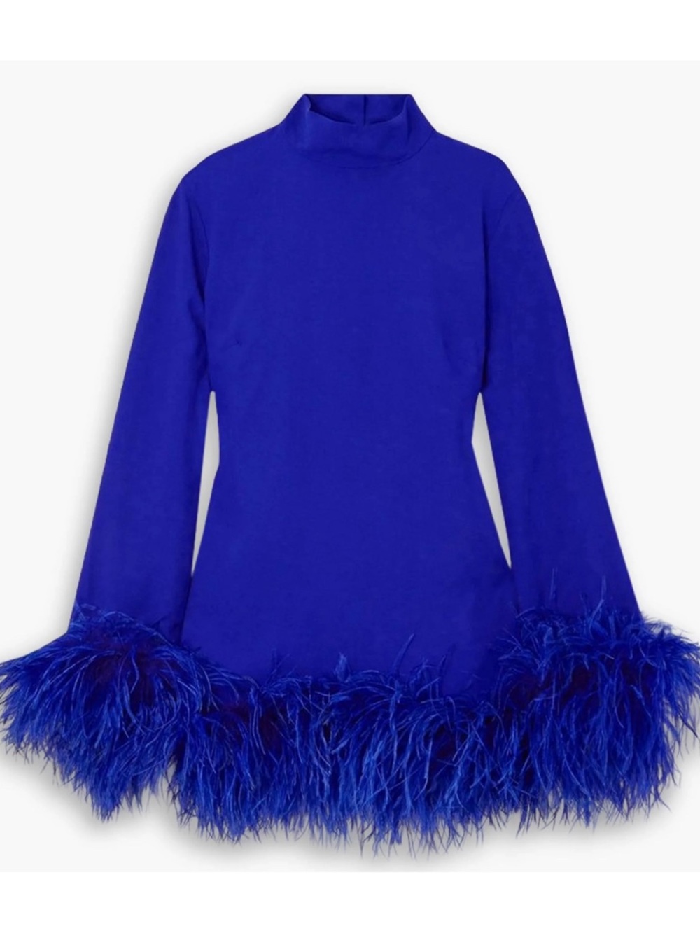 TALLER MARMO Gina Long Sleeve Feather Trim Blue Mini Dress Size Medium